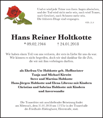Traueranzeige von Hans Reiner Holtkotte von Stadtanz.Castrop-Rauxel