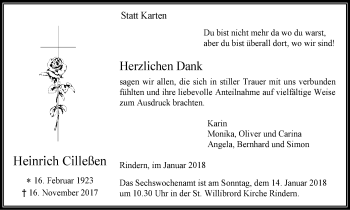 Traueranzeige von Heinrich Cilleßen von Klever Wochenblatt