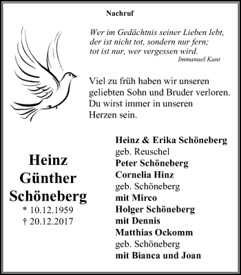Traueranzeige von Heinz Günther Schöneberg von Stadtanzeiger Velbert + Heiligenhaus