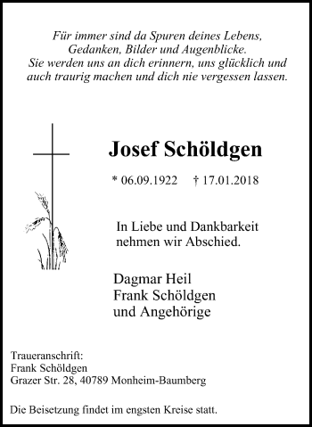 Traueranzeige von Josef Schöldgen von Wochen-Anzeiger Langenfeld/Monheim/Hilden