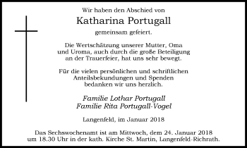 Traueranzeige von Katharina Portugall von Wochen-Anzeiger Langenfeld/Monheim/Hilden