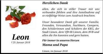 Traueranzeige von Leon  von Lüner Anzeiger