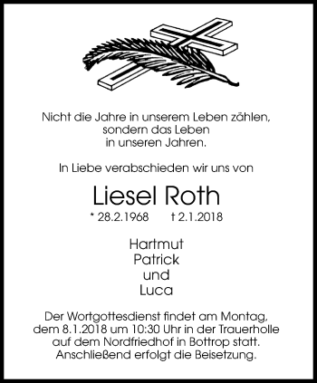 Traueranzeige von Liesel Roth von Stadtspiegel Bottrop