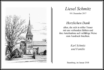Traueranzeige von Liesel Schmitz von Wochen-Anzeiger Langenfeld/Monheim/Hilden