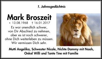 Traueranzeige von Mark Broszeit von Mülheimer Woche