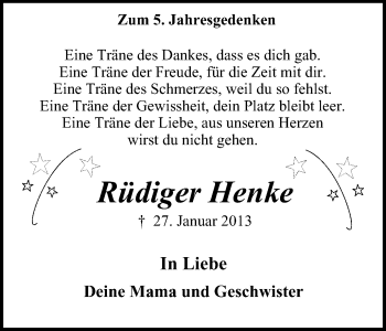 Traueranzeige von Rüdiger Henke von Lüner Anzeiger