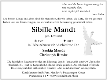Traueranzeige von Sibille Mandt von Wochen-Anzeiger Langenfeld/Monheim/Hilden