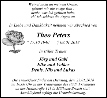 Traueranzeige von Theo Peters von Mülheimer Woche