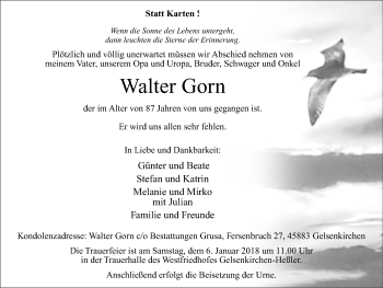 Traueranzeige von Walter Gorn von Stadtspiegel Gelsenkirchen