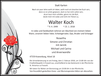 Traueranzeige von Walter Koch von Klever Wochenblatt