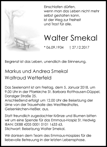 Traueranzeige von Walter Smekal von Stadtspiegel Gelsenkirchen