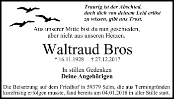 Traueranzeige von Waltraud Bros von Lüner Anzeiger