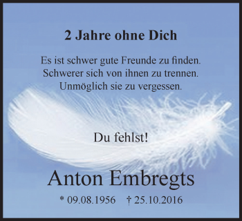 Traueranzeige von Anton Embregts von Klever Wochenblatt