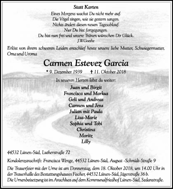 Traueranzeige von Carmen Estevez Garcia von Lüner Anzeiger