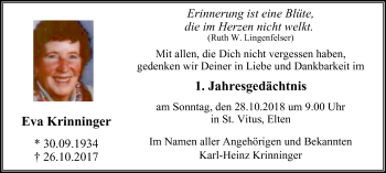 Traueranzeige von Eva Krinninger von Stadtanzeiger Emmerich/Rees/Isselburg
