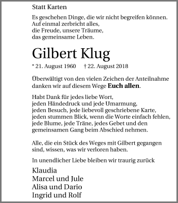 Traueranzeige von Gilbert Klug von Lüner Anzeiger