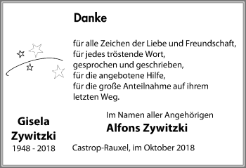 Traueranzeige von Gisela Zywitzki von Stadtanz.Castrop-Rauxel
