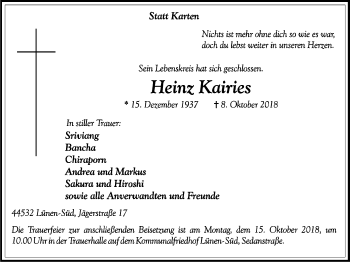 Traueranzeige von Heinz Kairies von Lüner Anzeiger