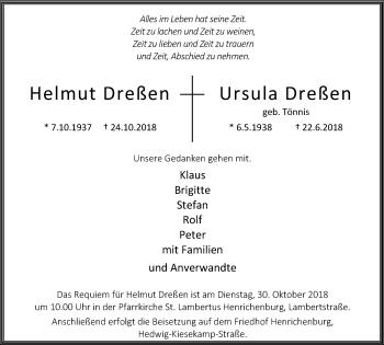 Traueranzeige von Helmut und Ursula Dreßen von Stadtanz.Castrop-Rauxel
