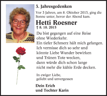 Traueranzeige von Hetti Roesner von Borbeck Kurier