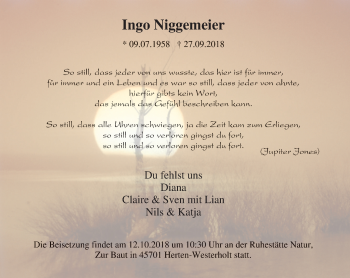 Traueranzeige von Ingo Niggemeier von Stadtspiegel Gelsenkirchen