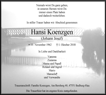 Traueranzeige von Johann Josef Koenzgen von Klever Wochenblatt
