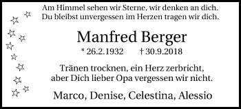 Traueranzeige von Manfred Berger von Lüner Anzeiger
