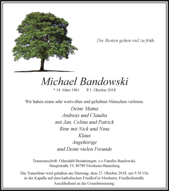 Traueranzeige von Michael Bandowski von Wochen-Anzeiger Langenfeld/Monheim/Hilden