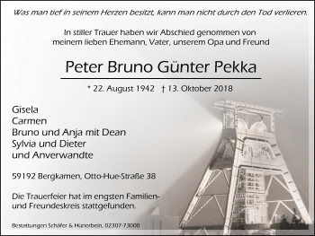 Traueranzeige von Peter Bruno Günter Pekka von Lüner Anzeiger