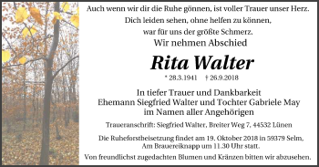 Traueranzeige von Rita Walter von Lüner Anzeiger