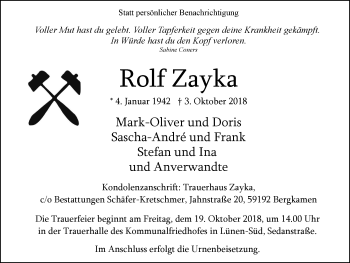 Traueranzeige von Rolf Zayka von Lüner Anzeiger