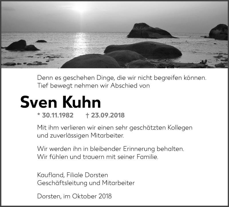  Traueranzeige für Sven Kuhn vom 02.10.2018 aus Stadtspiegel Bottrop
