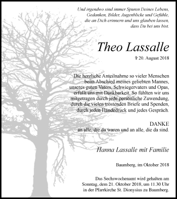 Traueranzeige von Theo Lassalle von Wochen-Anzeiger Langenfeld/Monheim/Hilden