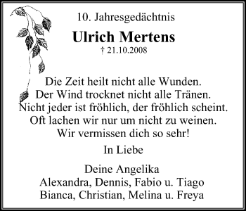 Traueranzeige von Ulrich Mertens von Stadtspiegel Menden + Froendenberg