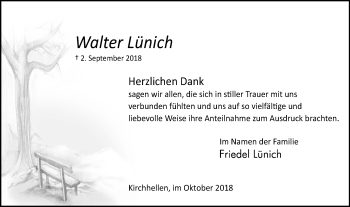 Traueranzeige von Walter Lünich von Stadtspiegel Bottrop