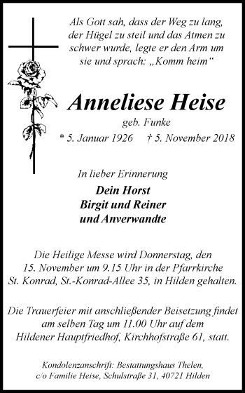 Traueranzeige von Anneliese Heise von Wochen-Anzeiger Langenfeld/Monheim/Hilden
