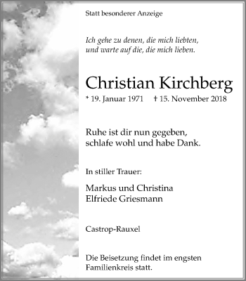 Traueranzeige von Christian Kirchberg von Stadtanz.Castrop-Rauxel