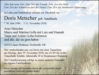 Traueranzeige von Doris Metscher von Lüner Anzeiger