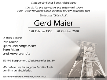 Traueranzeige von Gerd Maier von Stadtspiegel Kamen + Unna
