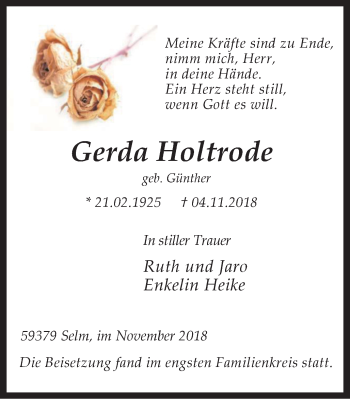 Traueranzeige von Gerda Holtrode von Lüner Anzeiger