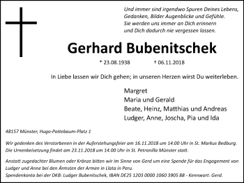 Traueranzeige von Gerhard Bubenitschek von Klever Wochenblatt