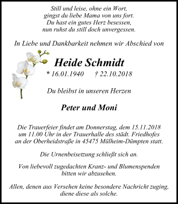 Traueranzeige von Heide Schmidt von Mülheimer Woche