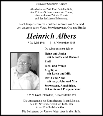 Traueranzeige von Heinrich Albers von Gocher Wochenblatt