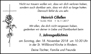 Traueranzeige von Heinrich Cilleßen von Klever Wochenblatt