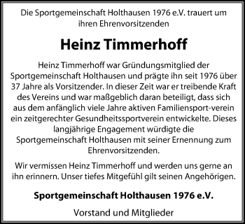 Traueranzeige von Heinz Timmerhoff von Stadtspiegel Hattingen/Niedersprockhövel