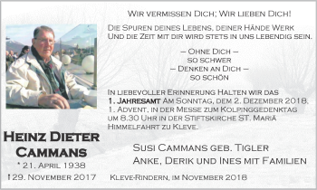 Traueranzeige von Heinz Dieter Cammans von Klever Wochenblatt