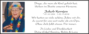 Traueranzeige von Jakob Kersjes von Klever Wochenblatt
