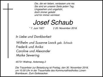 Traueranzeige von Josef Schaub von Lüner Anzeiger