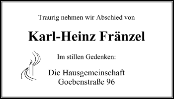 Traueranzeige von Karl-Heinz Fränzel von Stadtanzeiger Velbert + Heiligenhaus