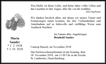 Traueranzeige von Maria Sander von Stadtanz.Castrop-Rauxel